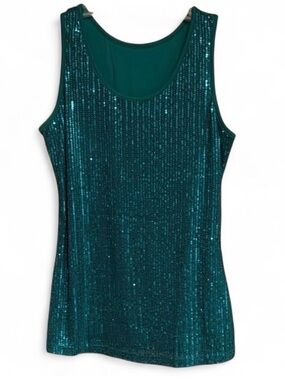Emerald Green Sequin Tank Top Women’s Medium Sleeveless Party Top